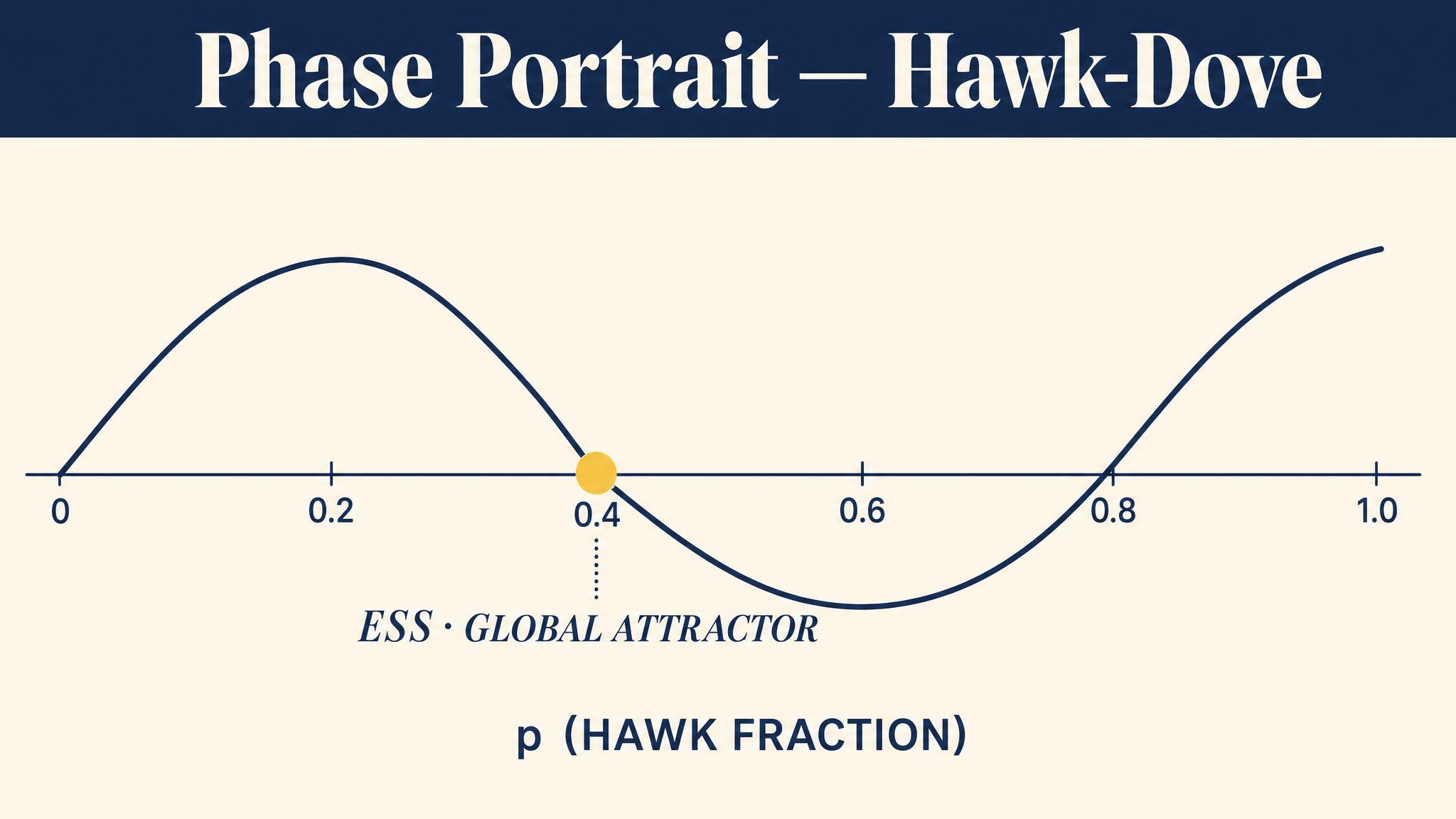 Phase Portrait — Hawk-Dove